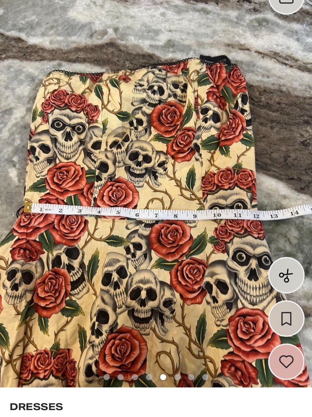 Folter Strapless Floral & Skull Print Dress made in USA size S missing belt GUC - Picture 5 of 6